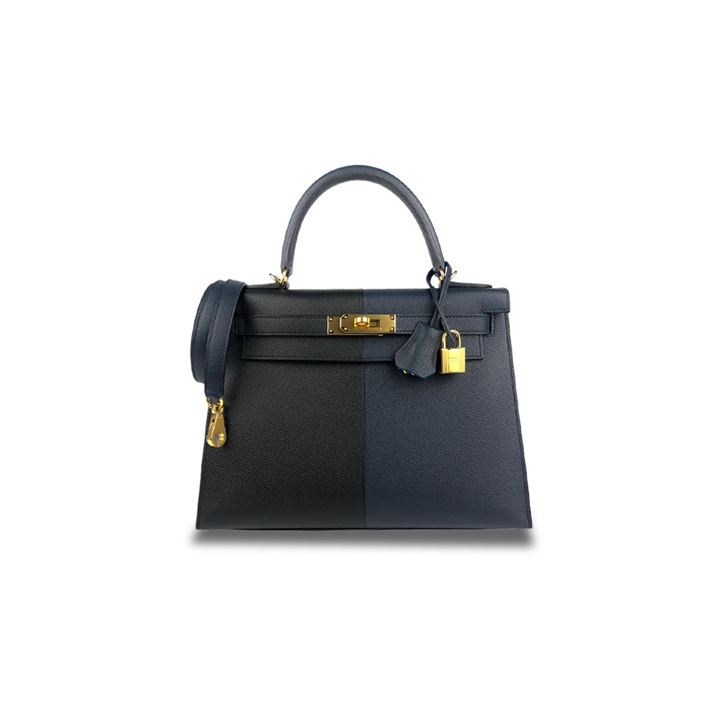 HERMÈS MASTER KELLY 25 BLACK BLUE EPSOM GOLD (25*17*7cm)